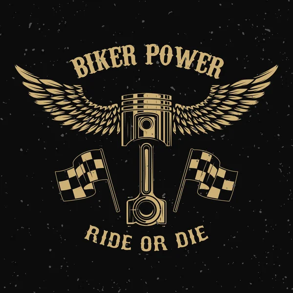 Biker Power Piston Wings Dark Background Design Element Logo Label — Stock Photo, Image