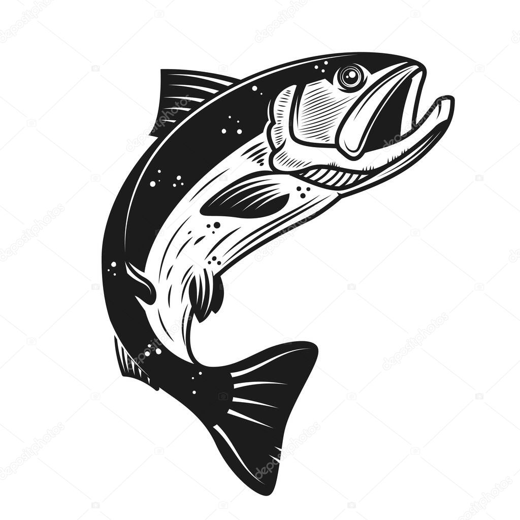 Salmon icon isolated on white background. Design element for logo, label, emblem, sign, banner, poster. Vector illustration