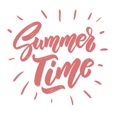 Yaz zamanı. Kartpostal, afiş, el ilanı için mektup cümlesi. Vektör illüstrasyonu