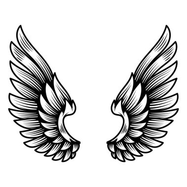 Wings in tattoo style isolated on white background. Design element for poster, t shit, card, emblem, sign, badge. Vector illustration