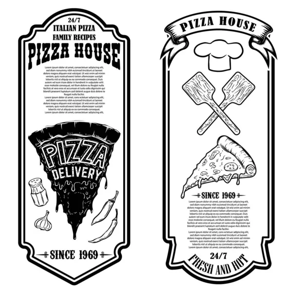 Volante Pizzería Elementos Diseño Para Logotipo Etiqueta Signo Insignia Cartel — Archivo Imágenes Vectoriales