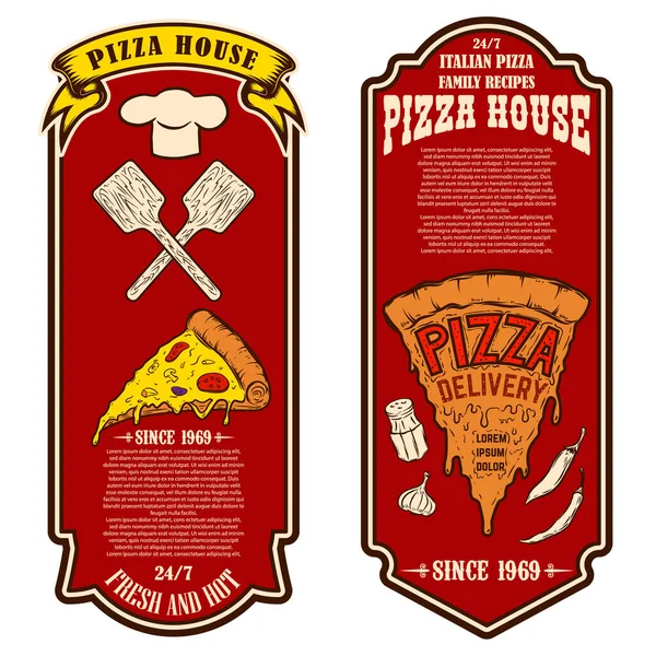 Volante Pizzería Elementos Diseño Para Logotipo Etiqueta Signo Insignia Cartel — Archivo Imágenes Vectoriales