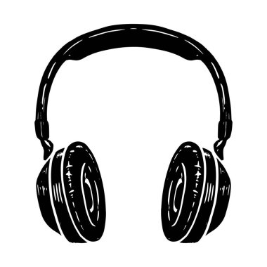 Beyaz arka planda izole edilmiş kulaklıkların el çizimi. Poster, tişört, kart, amblem, imza, rozet tasarımı. Vektör illüstrasyonu