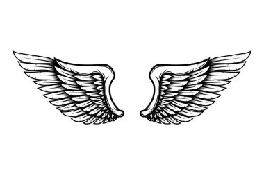 Wings in tattoo style isolated on white background. Design element for poster, t shit, card, emblem, sign, badge. Vector illustration