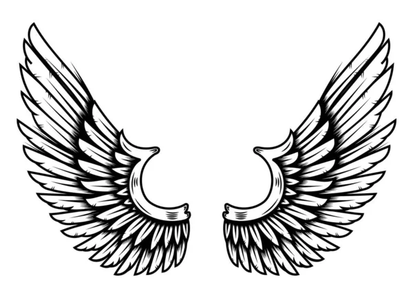 Flügel Tätowierstil Isoliert Auf Weißem Hintergrund Gestaltungselement Für Plakat Shirt — Stockvektor