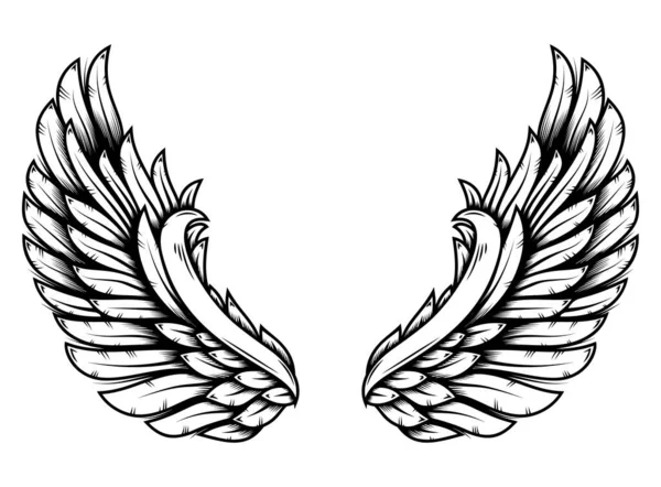 Wings Tattoo Style Isolated White Background Design Element Poster Shit — Διανυσματικό Αρχείο