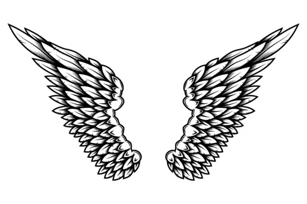 Wings Tattoo Style Isolated White Background Design Element Poster Shit — 스톡 벡터