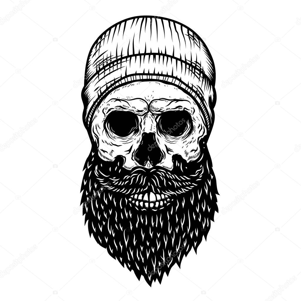 Lumberjack skull in tattoo style isolated on white background. Design element for poster, t shirt, card, emblem, sign, badge. Vector illustration