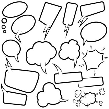 Boş komik konuşma baloncukları seti. Poster, kart, afiş, el ilanı için tasarım ögesi.