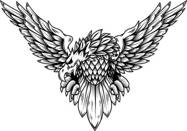 Kartal çizimi beyaz arka planda izole edildi. Poster, kart, pankart, tişört, amblem, imza için tasarım öğesi. Vektör illüstrasyonu