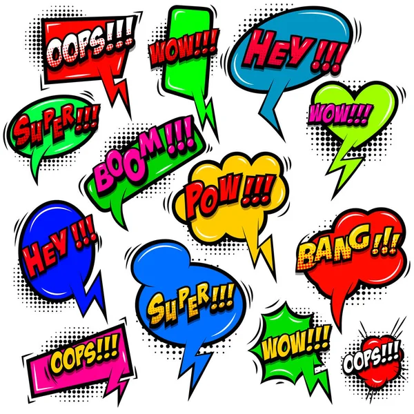 Set Comic Style Speech Bubbles Phrases Design Element Poster Card — Stock Vector