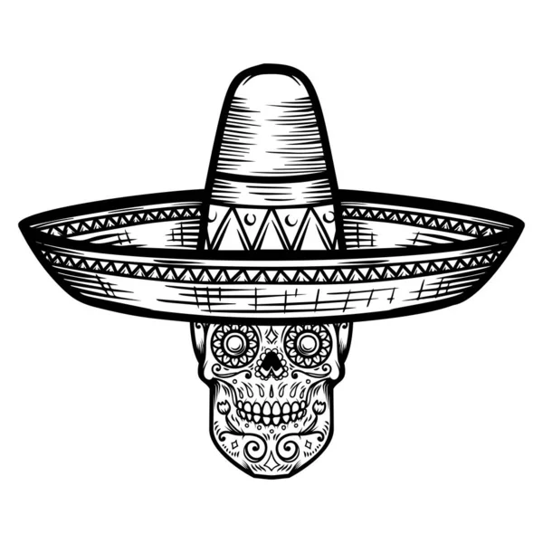 Cráneo Azúcar Mexicano Sombrero Día Del Tema Muerto Elemento Diseño — Vector de stock