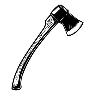 Oduncu baltası tasviri beyaz arka planda izole edilmiş poster, kart, pankart, amblem, işaret için tasarım elemanı. Vektör illüstrasyonu