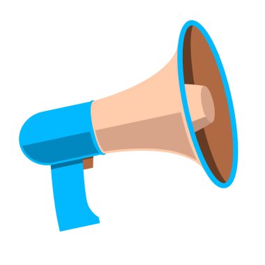 Beyaz arka planda izole edilmiş düz stil megafon illüstrasyonu. Poster, kart, afiş ve el ilanları için tasarım elemanı. Vektör illüstrasyonu