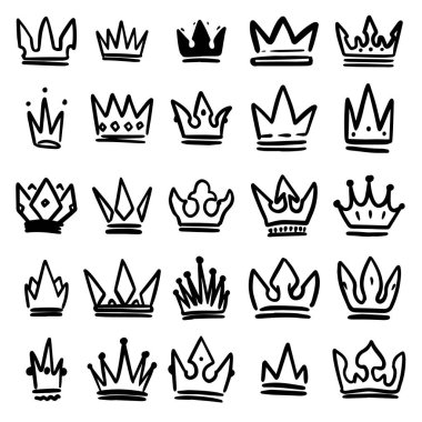 Beyaz arka planda izole edilmiş el yapımı taçlar. Poster, kart, pankart, tişört, amblem, imza için tasarım öğesi. Vektör illüstrasyonu