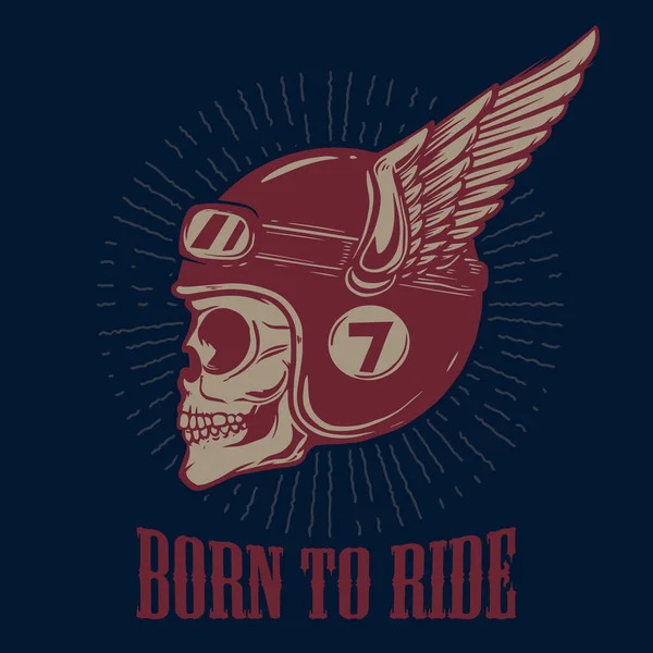 Born Ride Biker Skull Winged Helmet Design Element Poster Shirt — Stock Vector
