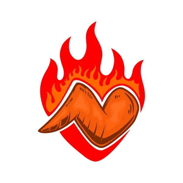 Alitas Pollo Con Fuego Elemento Diseño Para Póster Emblema Signo — Vector de stock