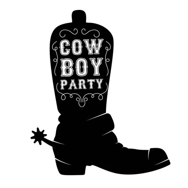 Fête Ouest Sauvage Botte Cow Boy Avec Lettrage Elément Design — Image vectorielle