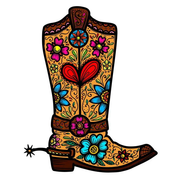 Cowboystiefel Mit Blumenmuster Gestaltungselement Für Plakat Shirt Emblem Schild — Stockvektor