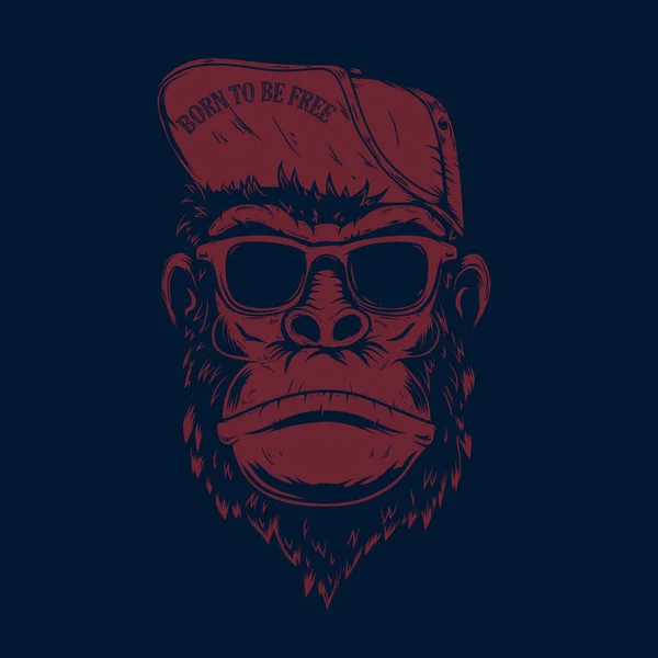 野球帽とサングラスで猿のイラスト ポスター Tシャツ エンブレム サイン ラベルのデザイン要素 ベクターイラスト — ストックベクタ