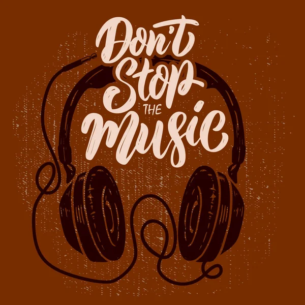 Nie Zatrzymuj Muzyki Słuchawki Tle Grunge Element Projektowy Plakatu Koszulki — Wektor stockowy