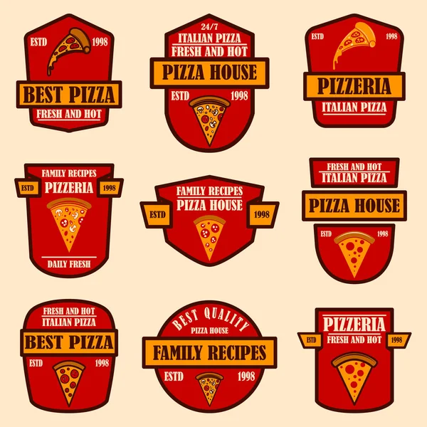 Conjunto Emblemas Pizzaria Elemento Design Para Logotipo Rótulo Sinal Cartaz —  Vetores de Stock