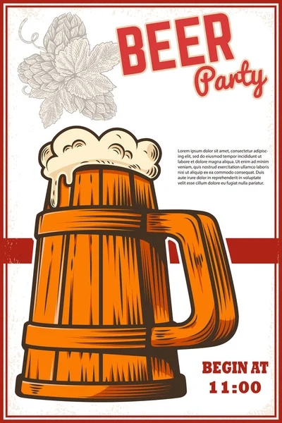 Modello Poster Birra Con Tazza Birra Hop Elemento Design Poster — Vettoriale Stock