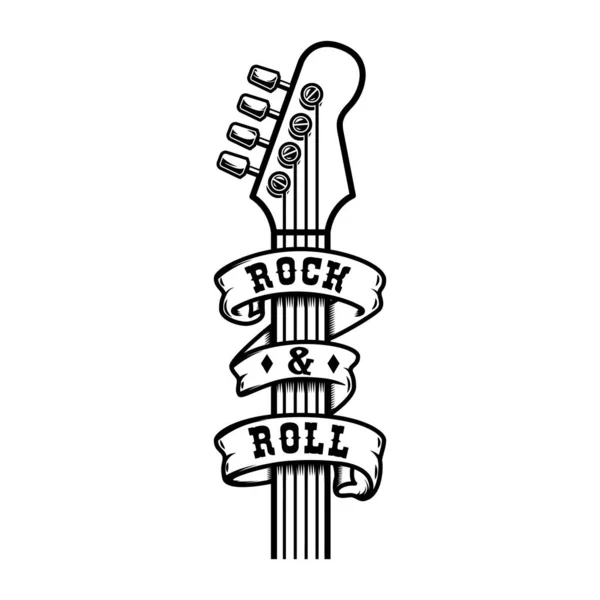 Rock Roll Tête Guitare Avec Ruban Elément Design Pour Affiche — Image vectorielle