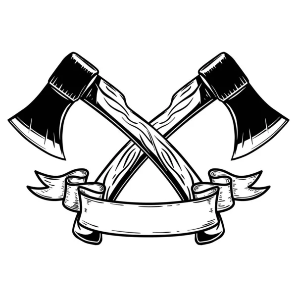 Δύο Σταυρωμένα Τσεκούρια Κορδέλα Στοιχείο Σχεδιασμού Για Λογότυπο Ετικέτα Σήμα — Διανυσματικό Αρχείο
