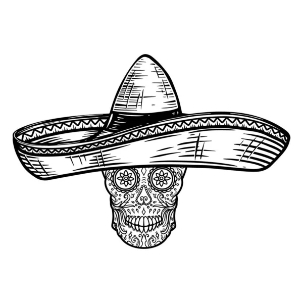 Cráneo Azúcar Mexicano Sombrero Día Del Tema Muerto Elemento Diseño — Vector de stock