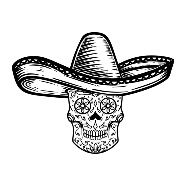 Mexikanischer Zuckerschädel Sombrero Tag Des Todes Gestaltungselement Für Plakat Shirt — Stockvektor