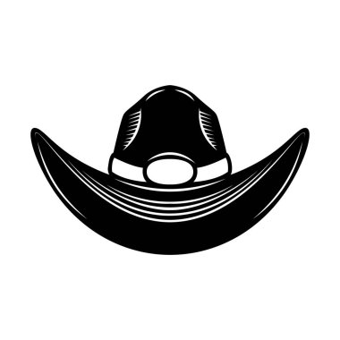 Beyaz arka planda izole edilmiş kovboy şapkası tasviri. Poster, kart, pankart, işaret, amblem, etiket için tasarım ögesi. Vektör illüstrasyonu