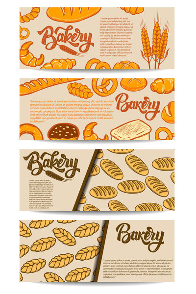 Set of bakery flyers. Design element for poster, card, banner, flyer, menu. Vector illustration