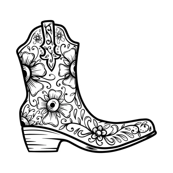 Cowboy Boot Floral Pattern Design Element Poster Shirt Emblem Sign — Stock Vector