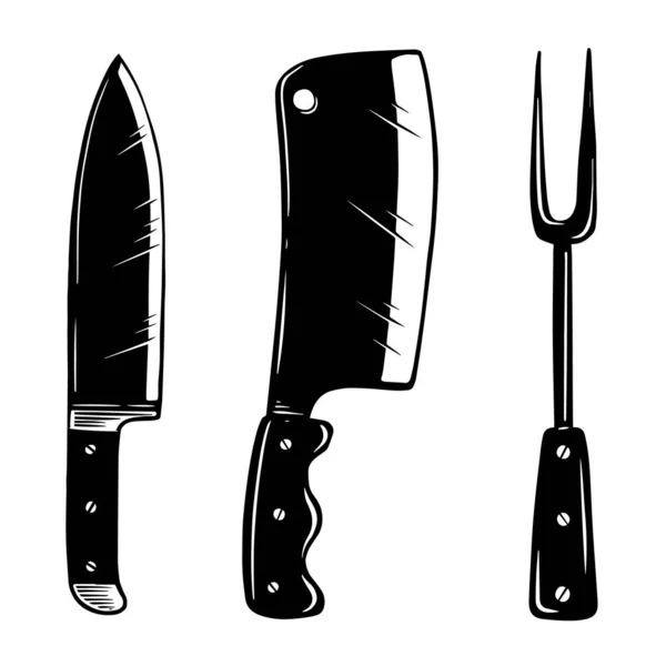 Appareils Cuisine Couteau Coupe Viande Fourchette Élément Conception Pour Logo — Image vectorielle