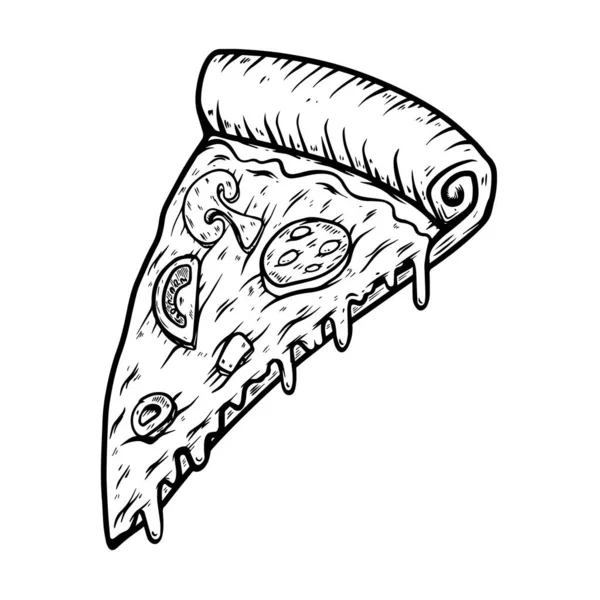 Ilustração Desenhada Mão Corte Pizza Isolada Sobre Fundo Branco Elemento — Vetor de Stock