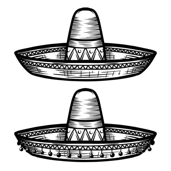 Мексиканский Сомбреро Стиле Татуировки Изолированы Белом Фоне Элемент Дизайна Плаката — стоковый вектор