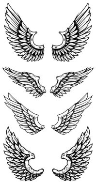 Dövme stili kartal kanatları. Logo, etiket, tabela, poster ve tişört için tasarım elemanları. Vektör illüstrasyonu