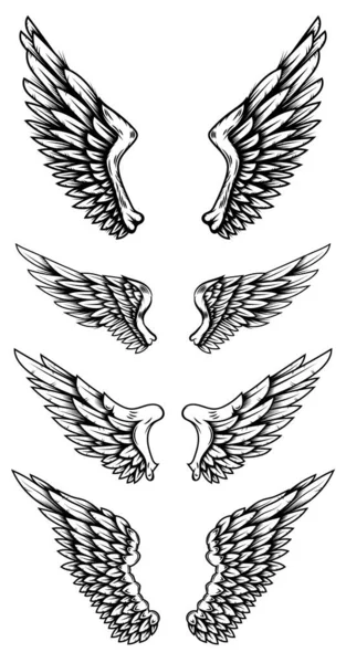 Set Eagle Wings Tattoo Style Design Elements Logo Label Sign — Stock Vector