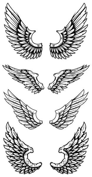 入れ墨のスタイルでワシの翼のセット ラベル サイン ポスター Tシャツのデザイン要素 ベクターイラスト — ストックベクタ