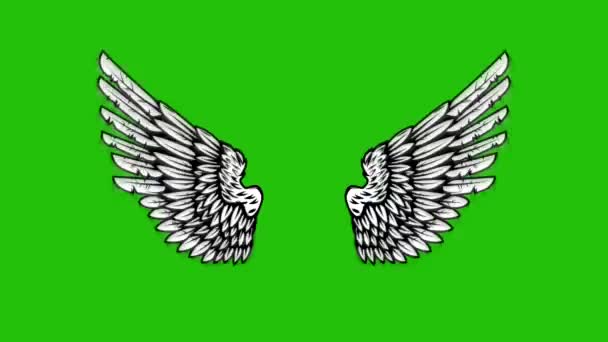 Yeşil Arka Planda Uçan Kanatların Animasyonu Melek Kanatları Animasyonu — Stok video