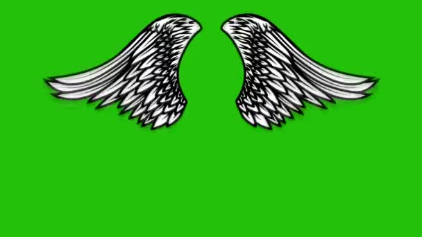 Animation Flying Wings Green Background Angel Wings Animation — Stock Video