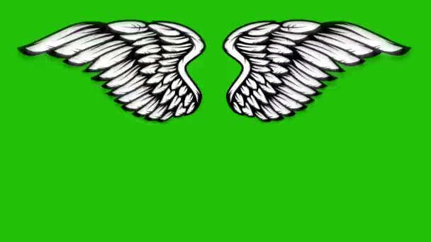 緑の背景に翼を飛ぶアニメーション 天使の翼アニメーション — ストック動画