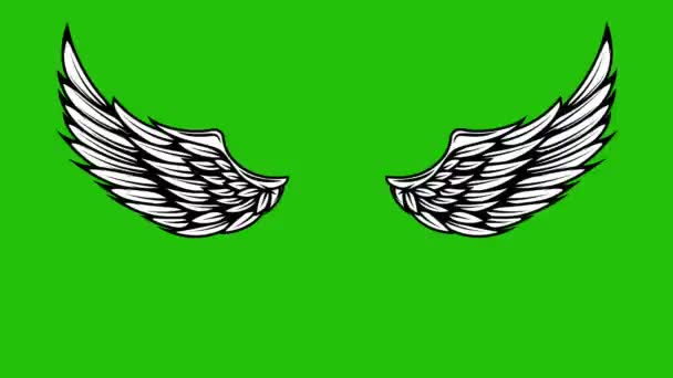 Animation Flying Wings Green Background Angel Wings Animation — Stock Video