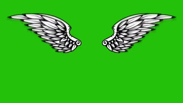 Animáció repülő szárnyak zöld háttérrel. Angyal szárnyak animáció. 