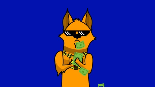 お金でクールな犬のキャラクターの手描きアニメーション — ストック動画