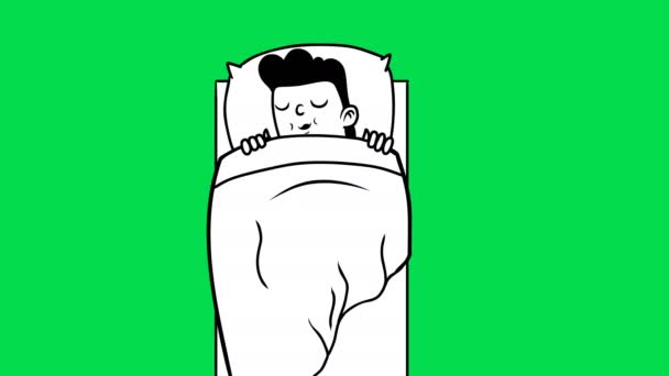 Kézzel Rajzolt Animáció Ágyban Alvó Emberről — Stock videók