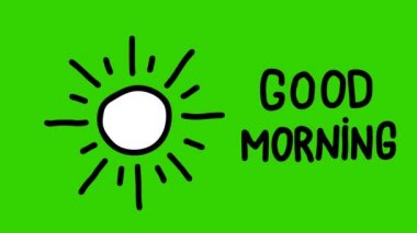 Güneşin ve cümlenin el çizimi günaydın.