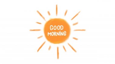 Güneşin ve cümlenin el çizimi günaydın.