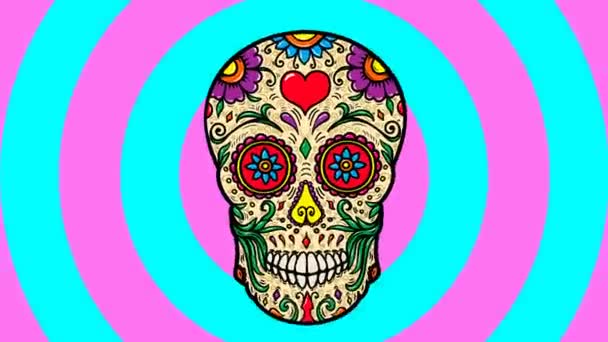 Fundo Animado Com Crânio Açúcar Mexicano Dia Festa Morta — Vídeo de Stock